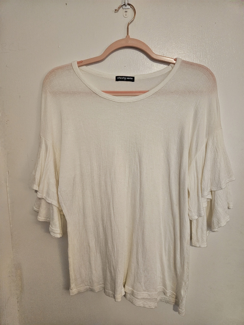 cha cha vente Cream Layered Ruffle Sleeve Tee